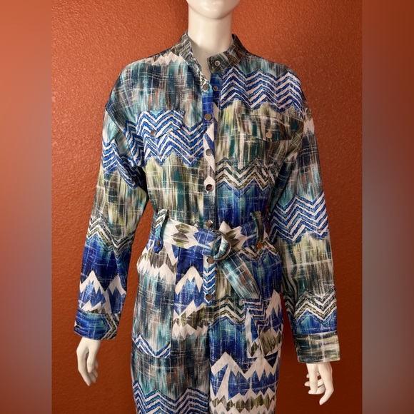 L'ATISTE Blue and Green Patterned Jumpsuit Size Small. E71 - Picture 7 of 15
